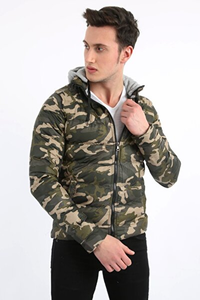 yesıl sarmasık 35 Camouflage Patterned Sports Men's Casual Puffer Jacket