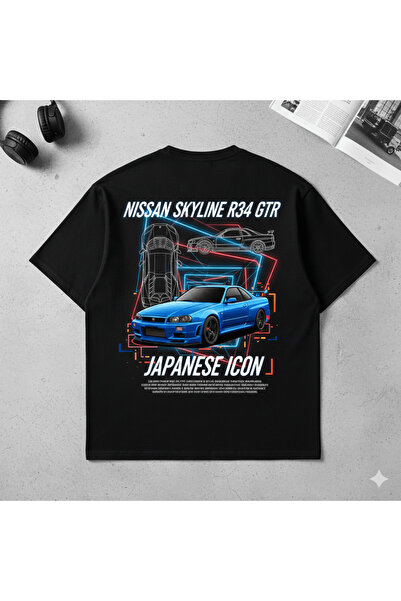 kahire NİSSAN SKYLİNE Baskılı Premium Oversize T-shirt