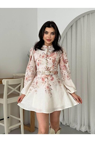 MODA DURAĞI ÇİÇEK DESENLİ MİNİ ELBİSE Çok renkli