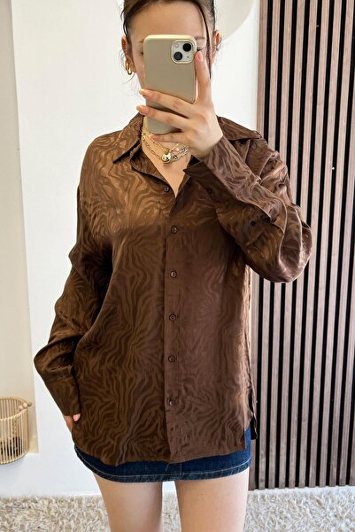 Mzr Collection Oval Cut Hem Jacquard Shirt - Brown Brown