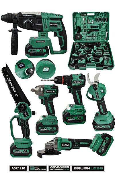 ASSUR 21V Darbeli Kömürsüz 6'lı Set Şarjlı Kırıcı Delici Taşlama Darbeli Matk...