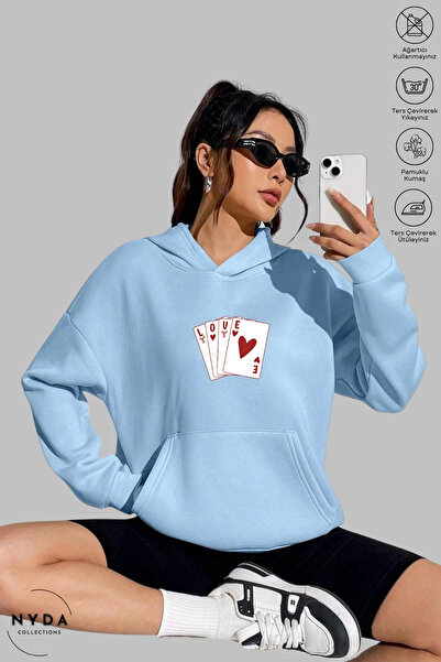 Nyda Collections Unisex Hoodie Long Sleeve Playing Card Printed Hooded Oversi...