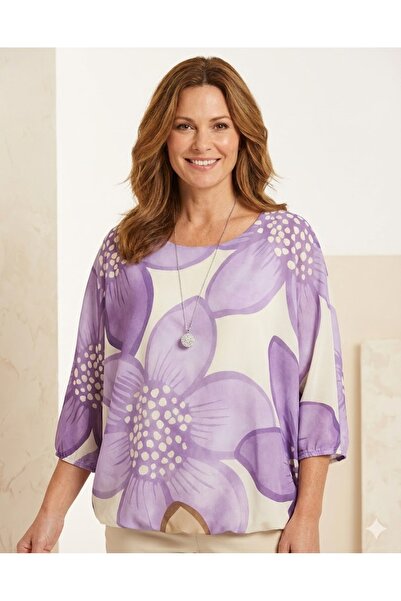 ihaoo lilac floral short sleeve blouse