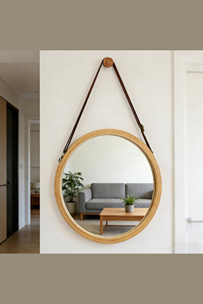 NEWNOW Askılı Bambu Çerçeveli Yuvarlak Dekoratif Ayna – Doğal & Modern Tasarım