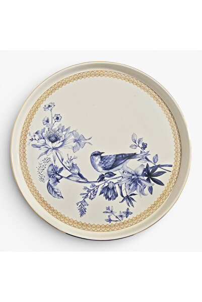 Sudedi Home Gerçek Altın Yaldızlı Mavi Kuş Desenli Seramik Servis Tabağı 26 C...