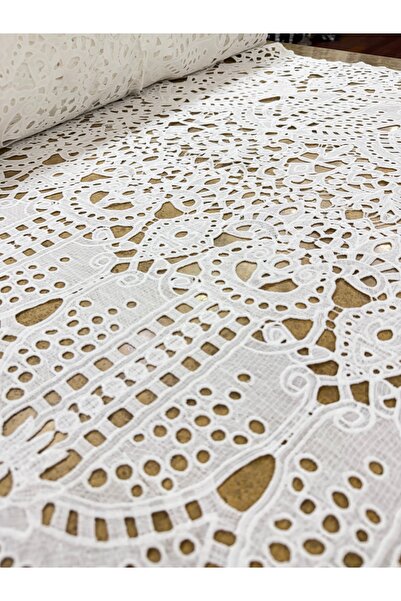 METERİAL White French Guipure Lace Fabric - 135 cm Wide Polyester Embroidered...