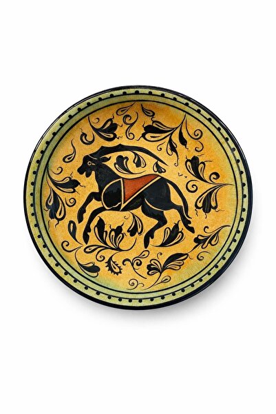 DAĞ KEÇİSİ DESENLİ SARI SELÇUKLU AYAKLI KASE ( 16 CM )