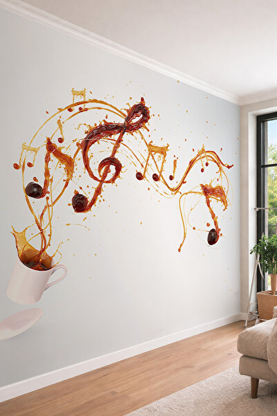 dreamwall Kahve Sıçraması ve Müzik Notaları Temalı Mutfak & Kafe İçin Tek Par...