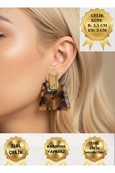 LUXENYA DESİGN Geometric Leopard Pattern Square Form Women's Stainless Steel ...