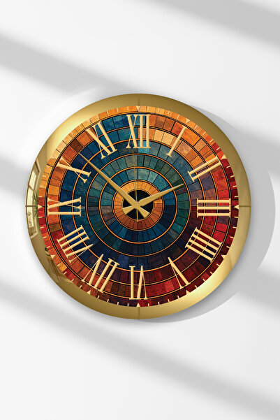 Zevahir Mobilya Dekorasyon Gold Framed Mosaic Roman Numeral Round Mdf Wall Clock