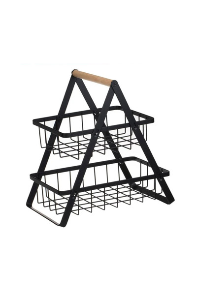 Lumi LUXURY Raft metalic cu 2 nivele, finisaj negru, maner din lemn, 22x14x23...