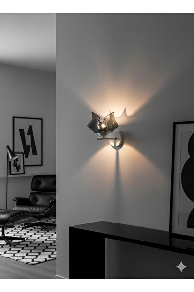 BİAVİZE Smoked Wavy Glass White Chromed Wall Sconce