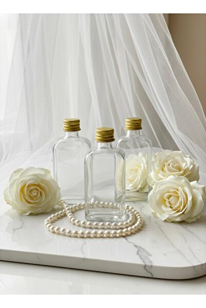 ÖZENTOPTANHEDİYELİK 50 cc yeni dikdörtgen metal kapaklı cam kolonya şişesi (k...