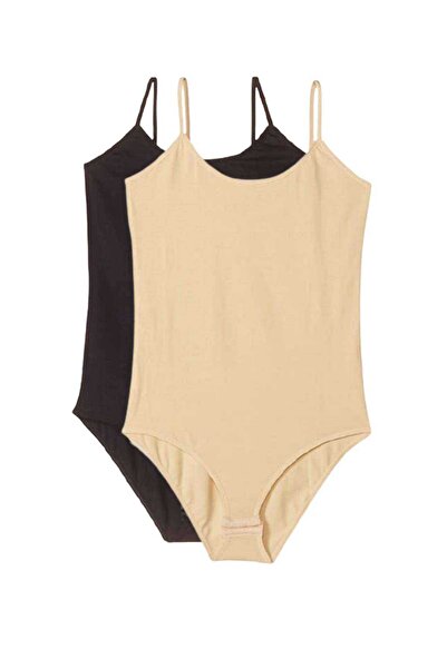 Mestore Women's Snap-On Bodysuit with 2 String Straps Black and Tan