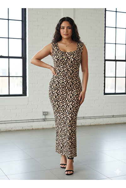 JustBS Sera Collection Leopard Slit Dress