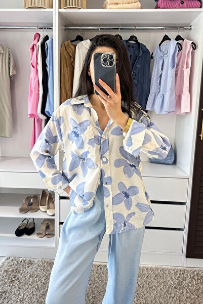 BEBE PLUS Çiçek Desenli Gömlek - Mavi MAVİ