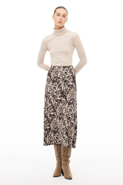 Perspective Brown High Waist Leopard Midi Skirt