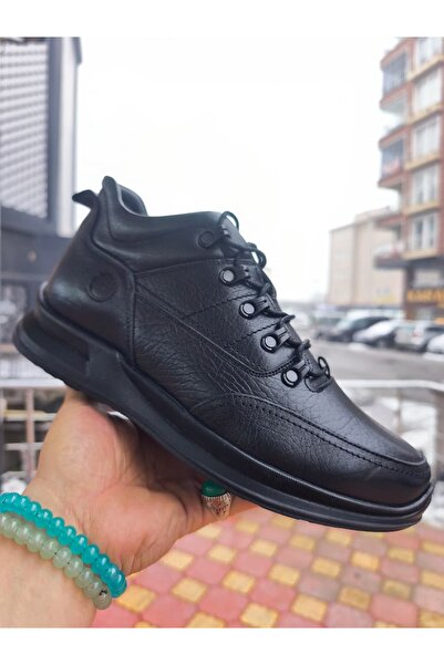 Ayakx Spor Voyager Zipper Lace-Up Boots Winter Black 4509 Genuine Leather Men...