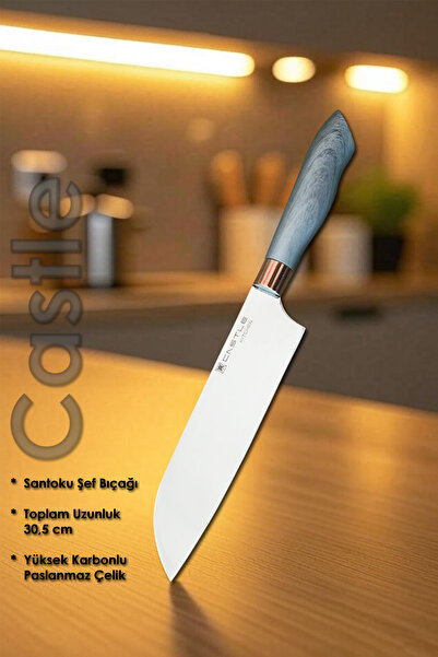 Castle Shine Serisi Santoku Uzak Doğu Mutfak Şef Bıçağı Et Ekmek Sebze Salata...