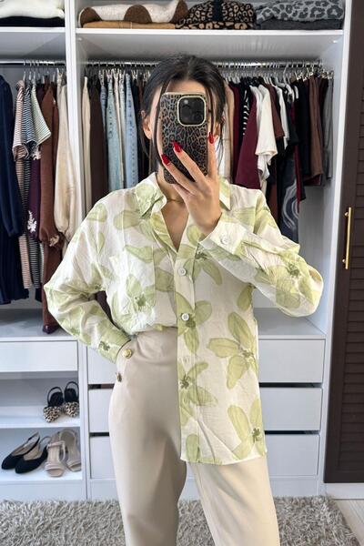 BEBE PLUS Çiçek Desenli Gömlek - Mint MİNT
