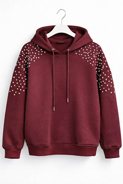 günay boutıque Stone Detailed Hooded Scuba Fabric Oversize Women's Sweatshirt...