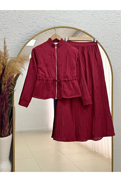 MİHRA STORE Akçay Beli Tunnel Zipper Skirt Suit-Şa1209 Red