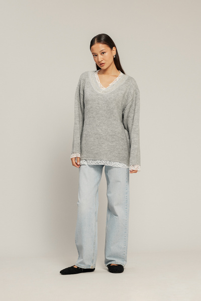 Nisan Tricot Sweater with Lace Detail
