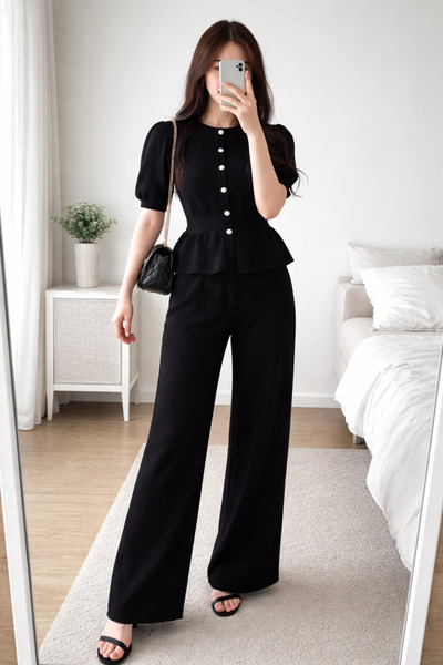 Moda Luvia Beli Lastikli Kısa Kollu Takım