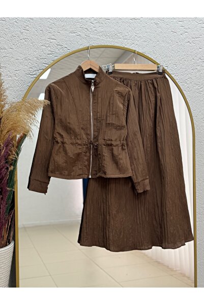 MİHRA STORE Akçay Beli Tunnel Zipper Skirt Suit-Şa1209 Brown