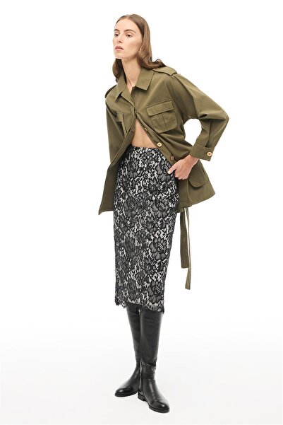 Perspective Black Slim Fit Midi Skirt