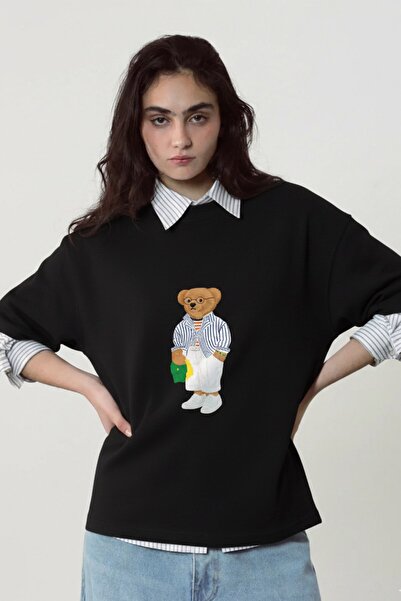 The Champ Clothing Γυναικείο μπλουζάκι oversize με στάμπα Bambino Bear σε μαύ...