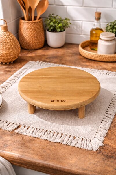 Tutku Home Ayaklı Bambu Sunumluk (24*24*6,5 Cm)