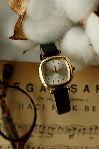 KOMBİNOLOJİ Lady Vintage Siyah Deri Kadın Kol Saati