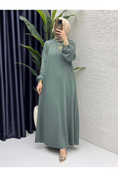 ZENA BY ÇETİN LEVENT Ribbed Knitted Fabric Long Women's Dress