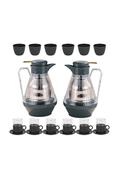 Generic 1-liter gray thermos set with 20 pieces of cups and saucers