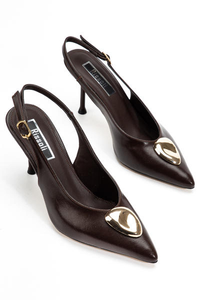 RİSSOLİ Kadın Acı Kahve Sivri Burunlu Metal Tokalı Arka Toka Detaylı Topuklu ...