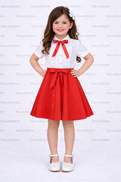 Nacar Kız Çocuk 23 Nisan 29 Ekim Fırfır Dantel Detaylı Gömlek&Double Kumaş Dü...