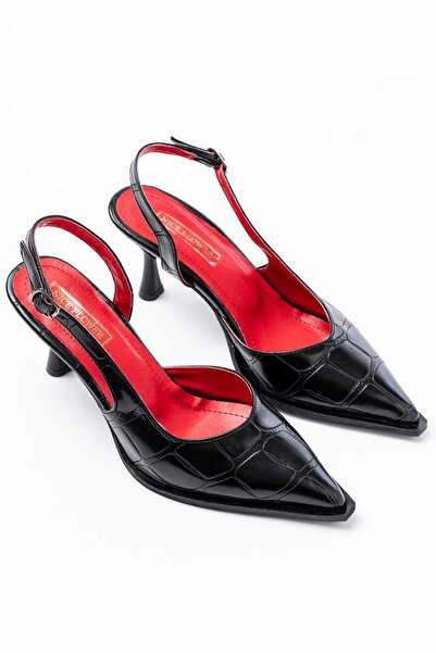 NiceDiffer Women's Evening Dress Shoes Croco Gold Buckle Pointed Toe 7cm Heel