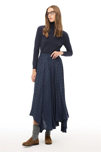 Perspective Navy Blue Midi Skirt