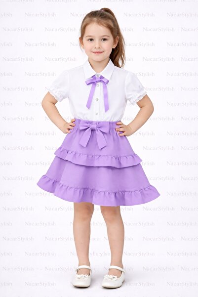 Nacar Kız Çocuk 23 Nisan 29 Ekim Dantel Detaylı Gömlek&Fırfırlı Double Kumaş ...