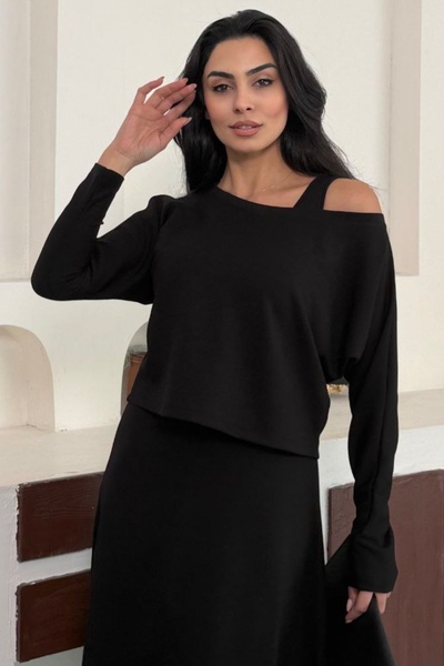 Ded COLLECTION Women's Thick Strap Dress Off Shoulder Blouse Double Modal Set