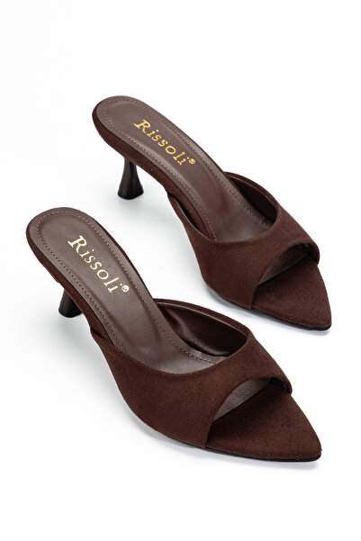 RİSSOLİ Women's Brown Suede Pointed Toe Low Heel Sandals