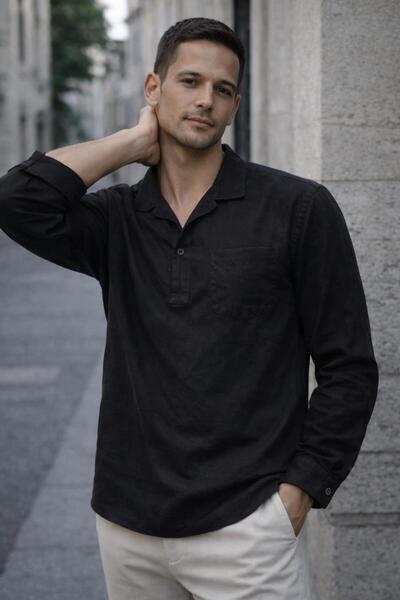 Valiberta Sartre Apaş Collar Single Pocket Thin Modal Fabric Long Sleeve Summ...