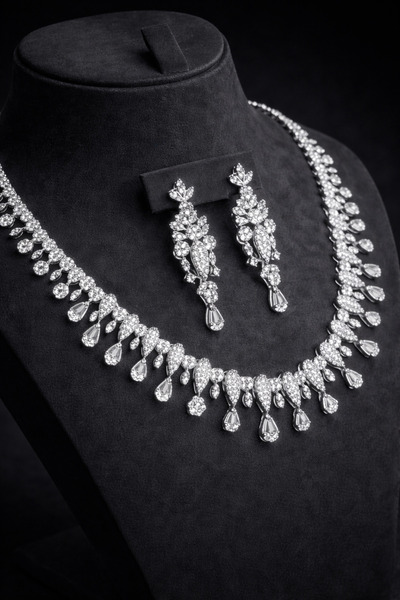 OSMANLI GÜMÜŞ Women's Bijouterie Earrings and Necklace Set - Lucia Model Wome...