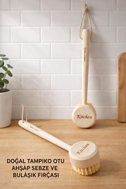 Ayana Cosmetic Natural Wooden Long Handle Dish and Vegetable Brush