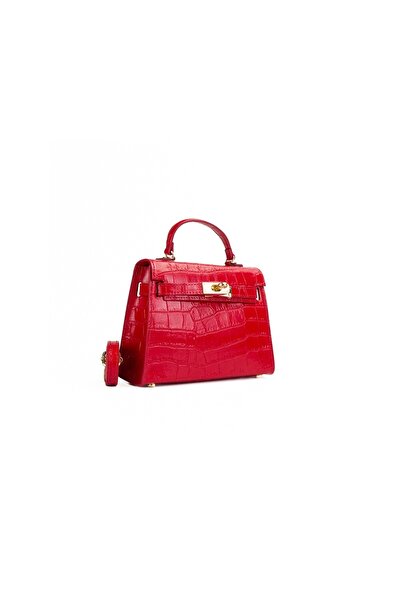 Posete Fagaras Thea Croco Baby Leather Purse - Red, Casual Bag Made of Genuin...
