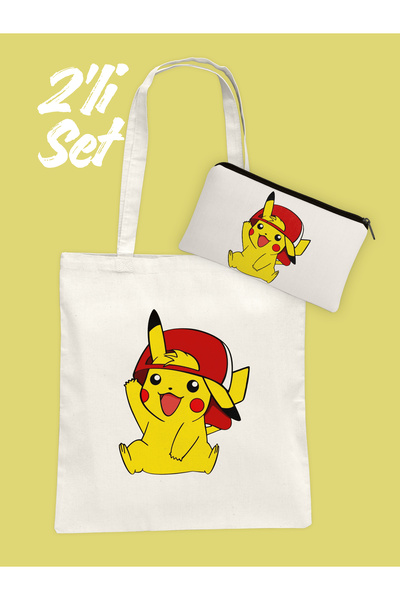 Hayali Şeyler Pikachu 2 Bez Çanta ve Kalemlik Seti