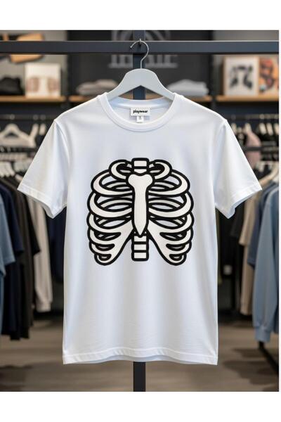 playwear PLAY WEAR Tricou unisex cu imprimeu RIB SKELETON, cu guler rotund