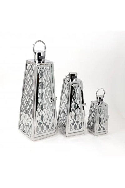 Generic 3-piece silver stainless steel lantern set with a luxurious design