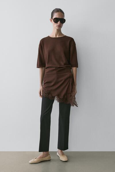 Massimo Dutti Dantel detaylı kontrast triko kazak